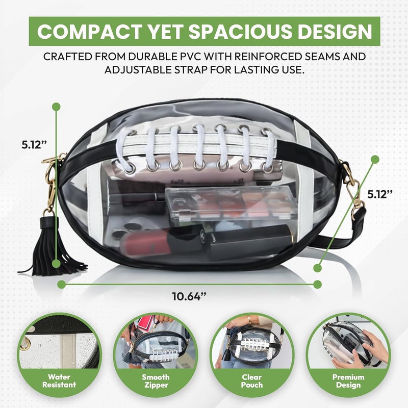 CHISELUX Clear Football Purse for Women – Clear Stadium Approved Purses for Game Day – 9.85"×6.7"×5.9" Small Purses for Women, Football Shaped Stadium Bag for Cosmetic – Makeup Bag & Football Accessories - Image 3